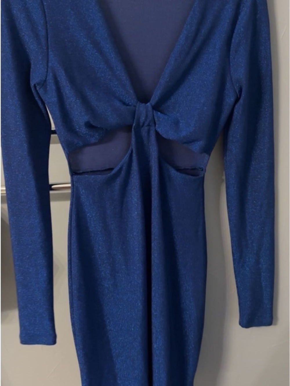 wild fable Shimmery Royal Blue Long-Sleeve Twist Cutout Dress